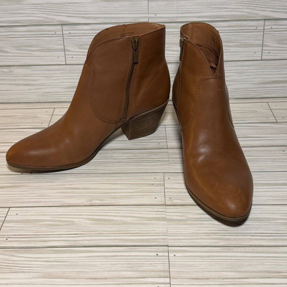 Frye Jennifer Booties Brown Leather Side Zip Block Heel Ankle Boots 9.5